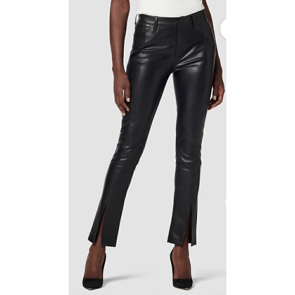 Hudson Barbara High-Rise Straight Vegan Leather Ankle Jean w/ Slit Hem size 26